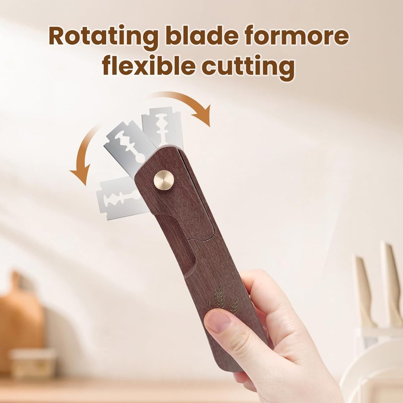 Drcomtruing Premium Wooden Bread Lame, Rotatable Retractable Sourdough Scoring Tool for Artisan Baking, Professional Handcrafted Bread Scoring Tool with Secure Screw Lock & 10 Razor Blades (Black Walnut) - Image 5